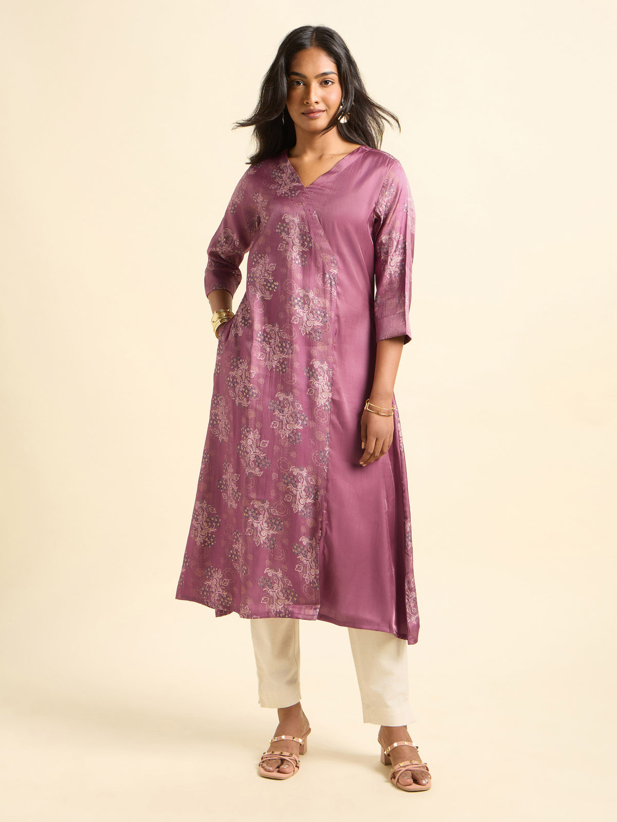 Dark Mauve Multicolour Poly Viscose Kurti
