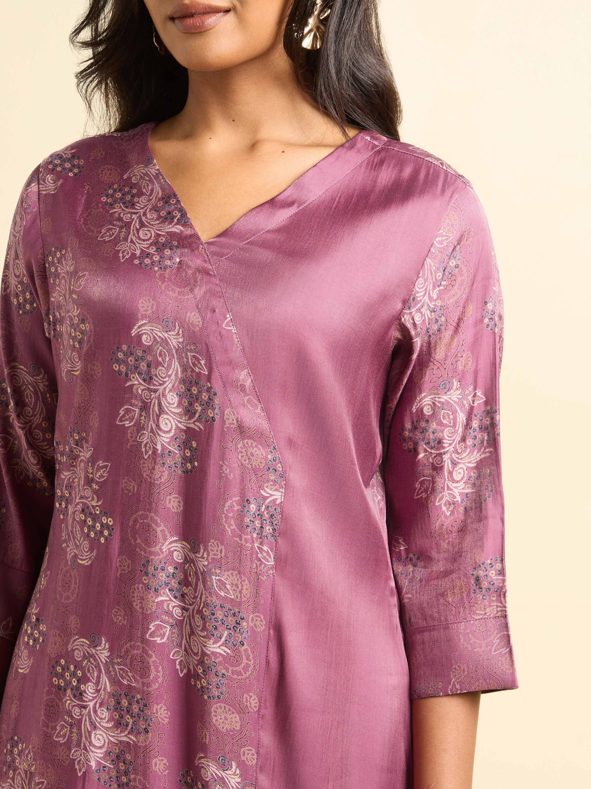 Dark Mauve Multicolour Poly Viscose Kurti