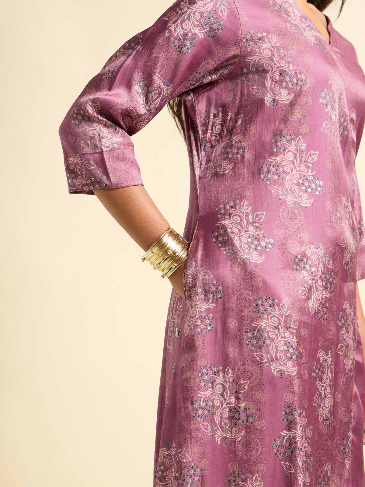 Dark Mauve Multicolour Poly Viscose Kurti