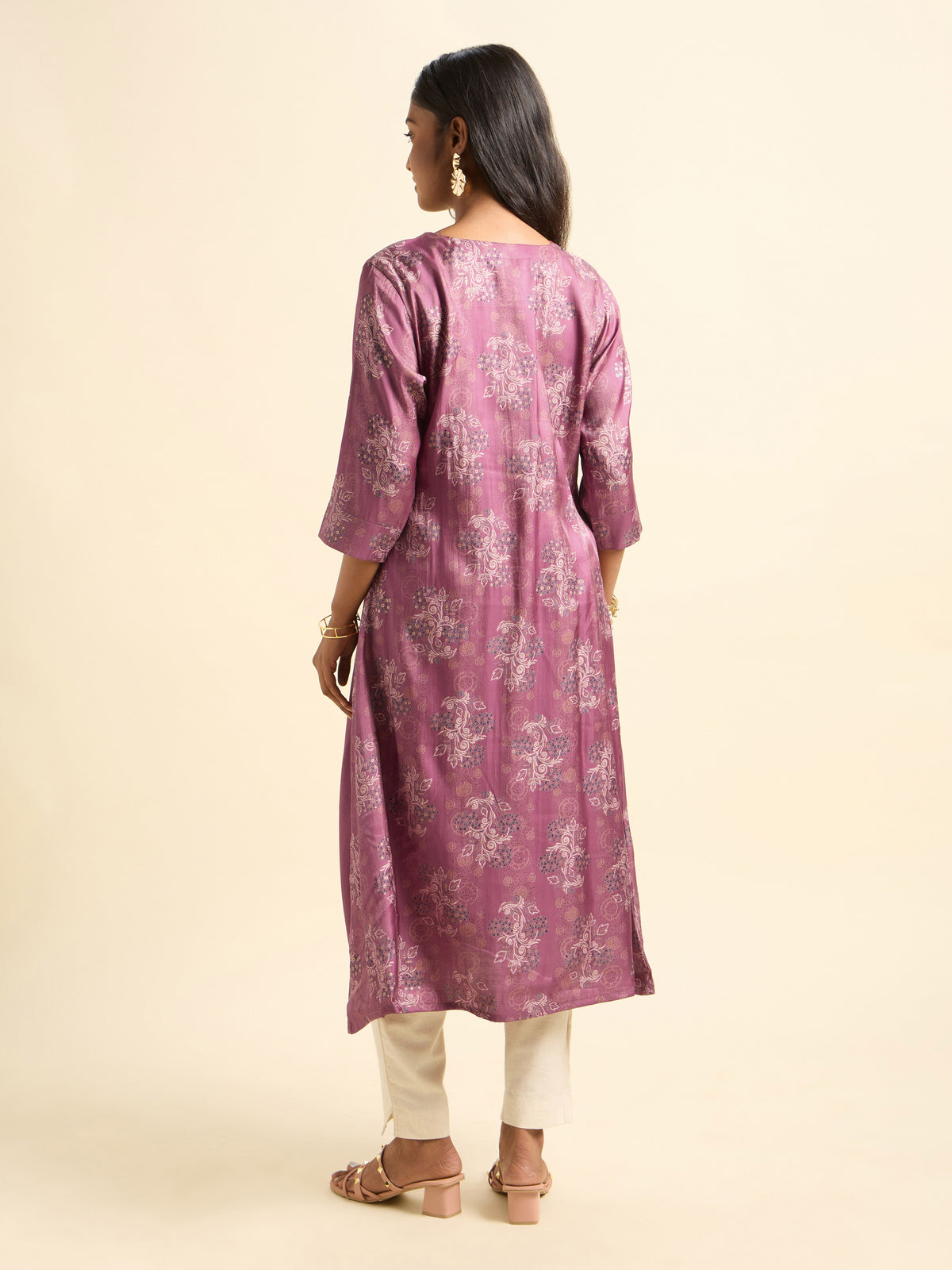 Dark Mauve Multicolour Poly Viscose Kurti
