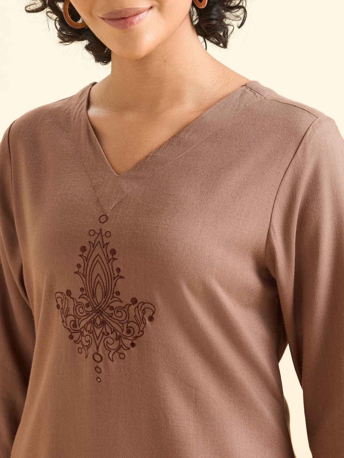 Dusty Brown Viscose Plain Slitted Kurti