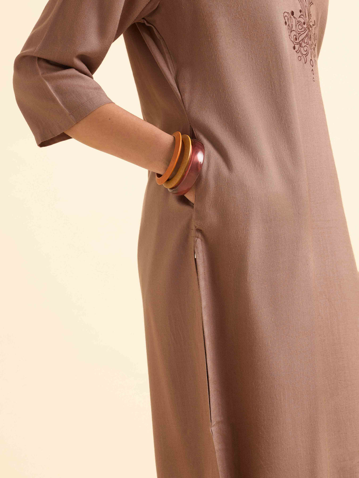 Dusty Brown Viscose Plain Slitted Kurti