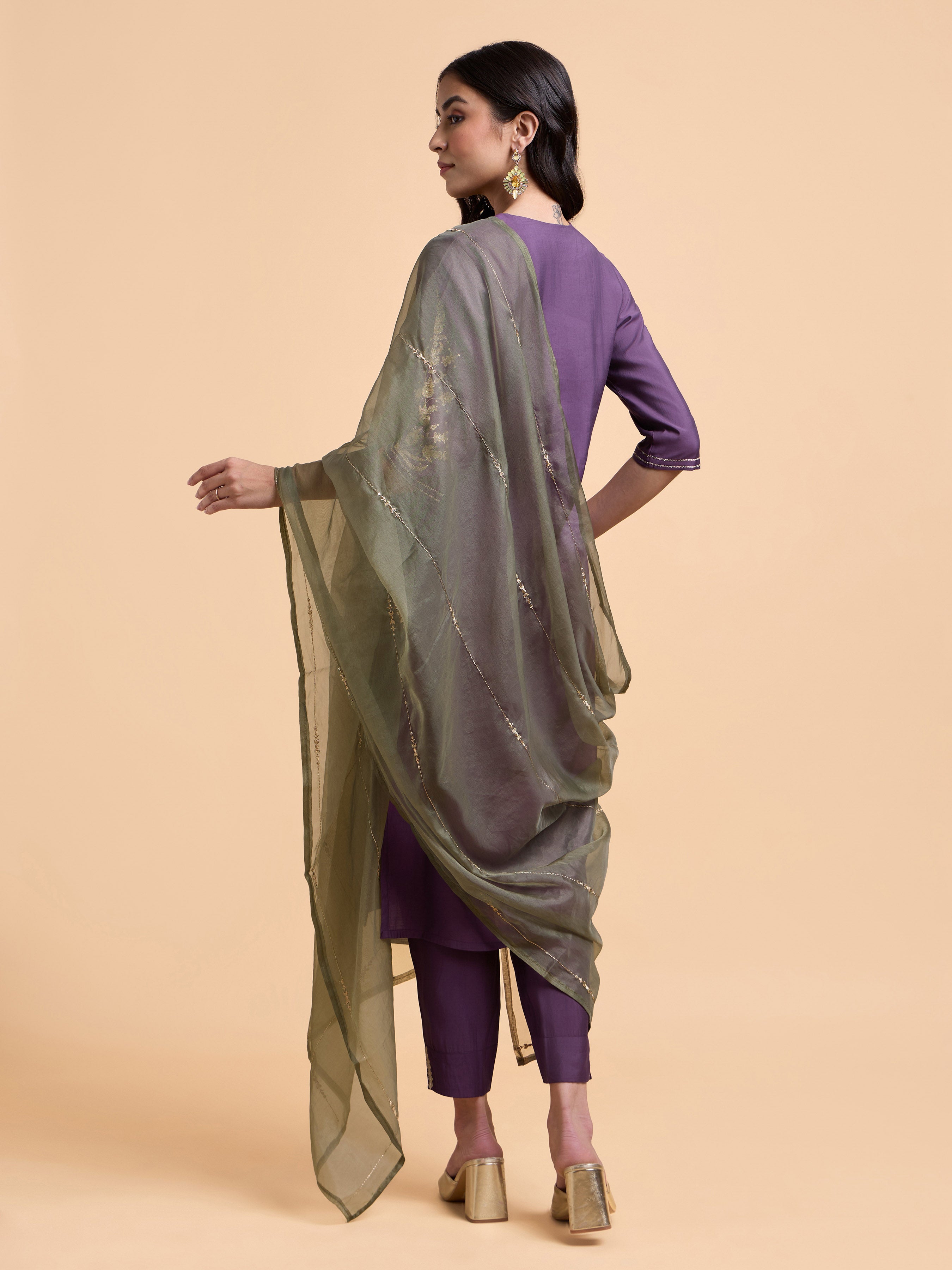 Dusty Purple Colour Poly Viscose Plain Slitted Kurti Set With Embroidery And Sequins Work