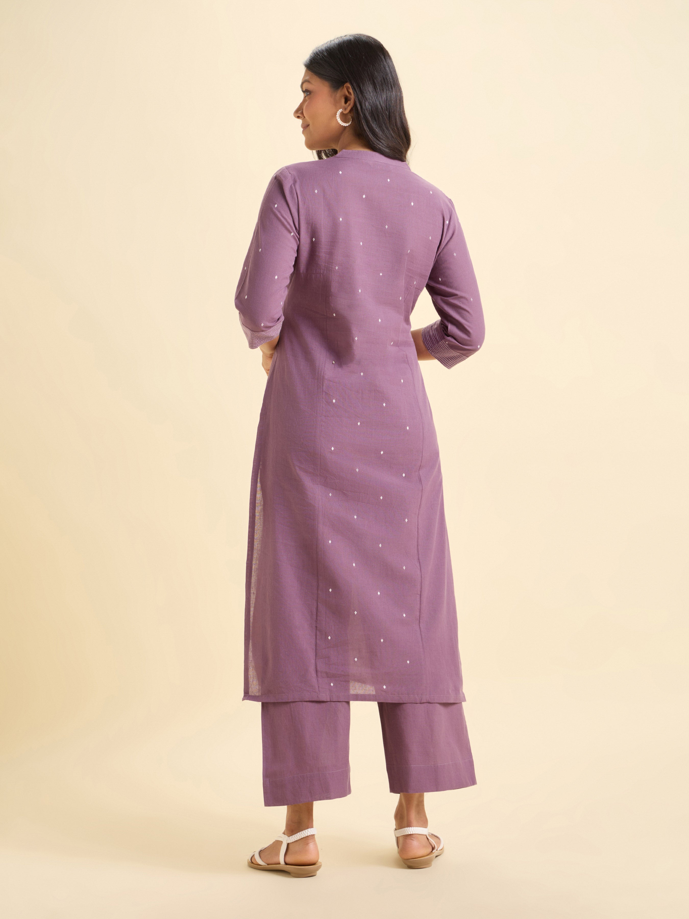 Dusty Purple Cotton Dobby Plain Slitted Kurti And Bottom
