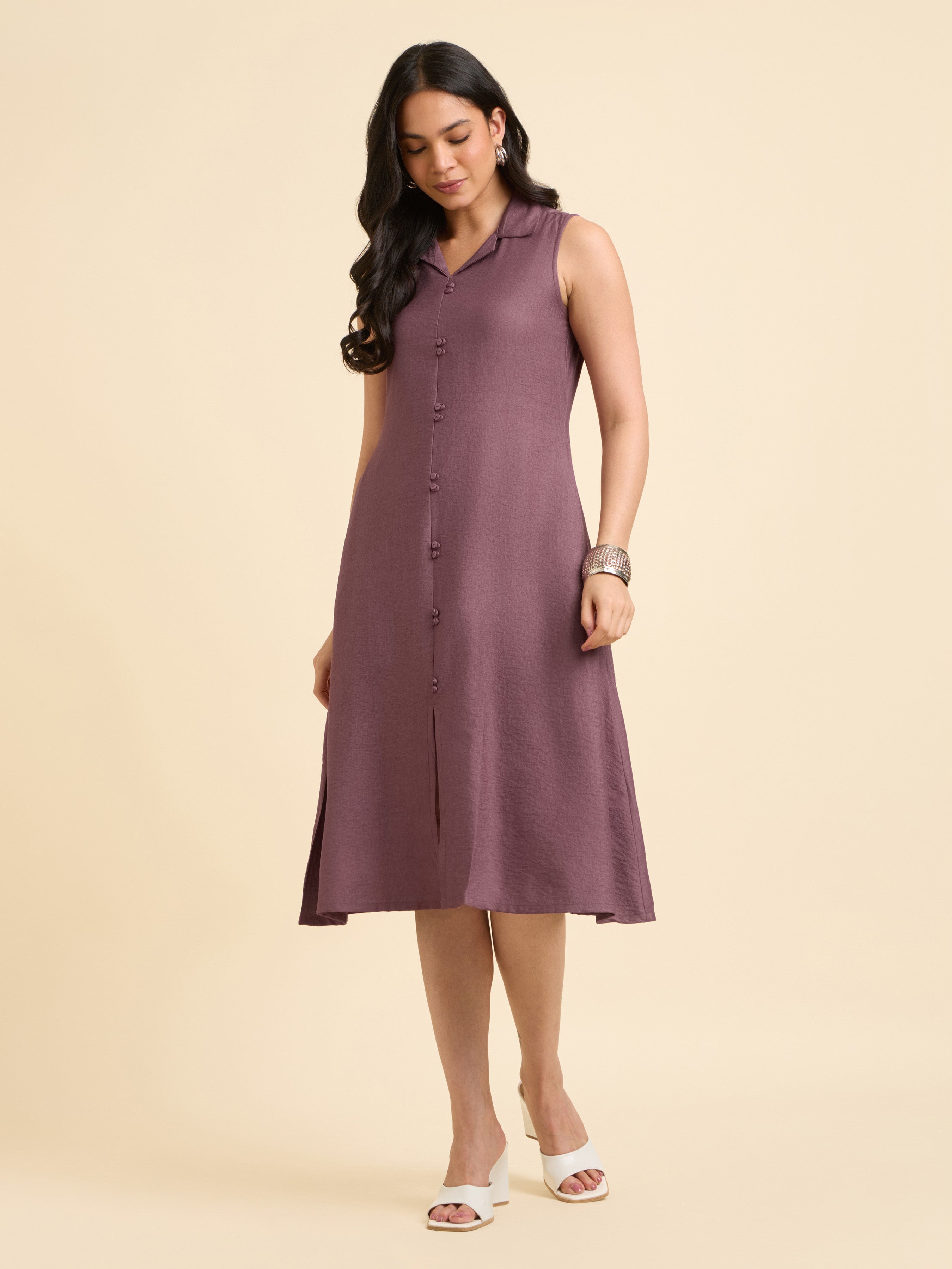 Dusty Purple Poly Viscose Plain Flared Kurti