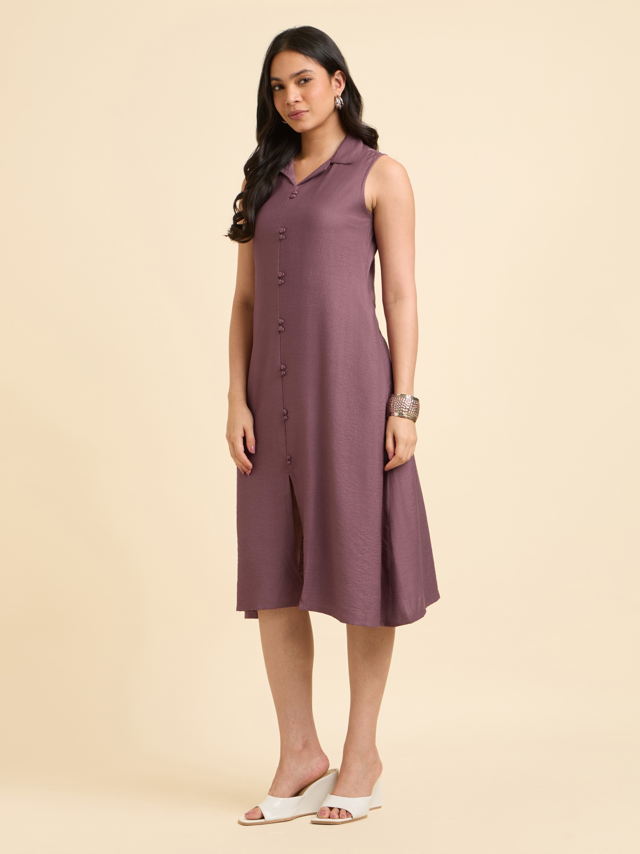 Dusty Purple Poly Viscose Plain Flared Kurti