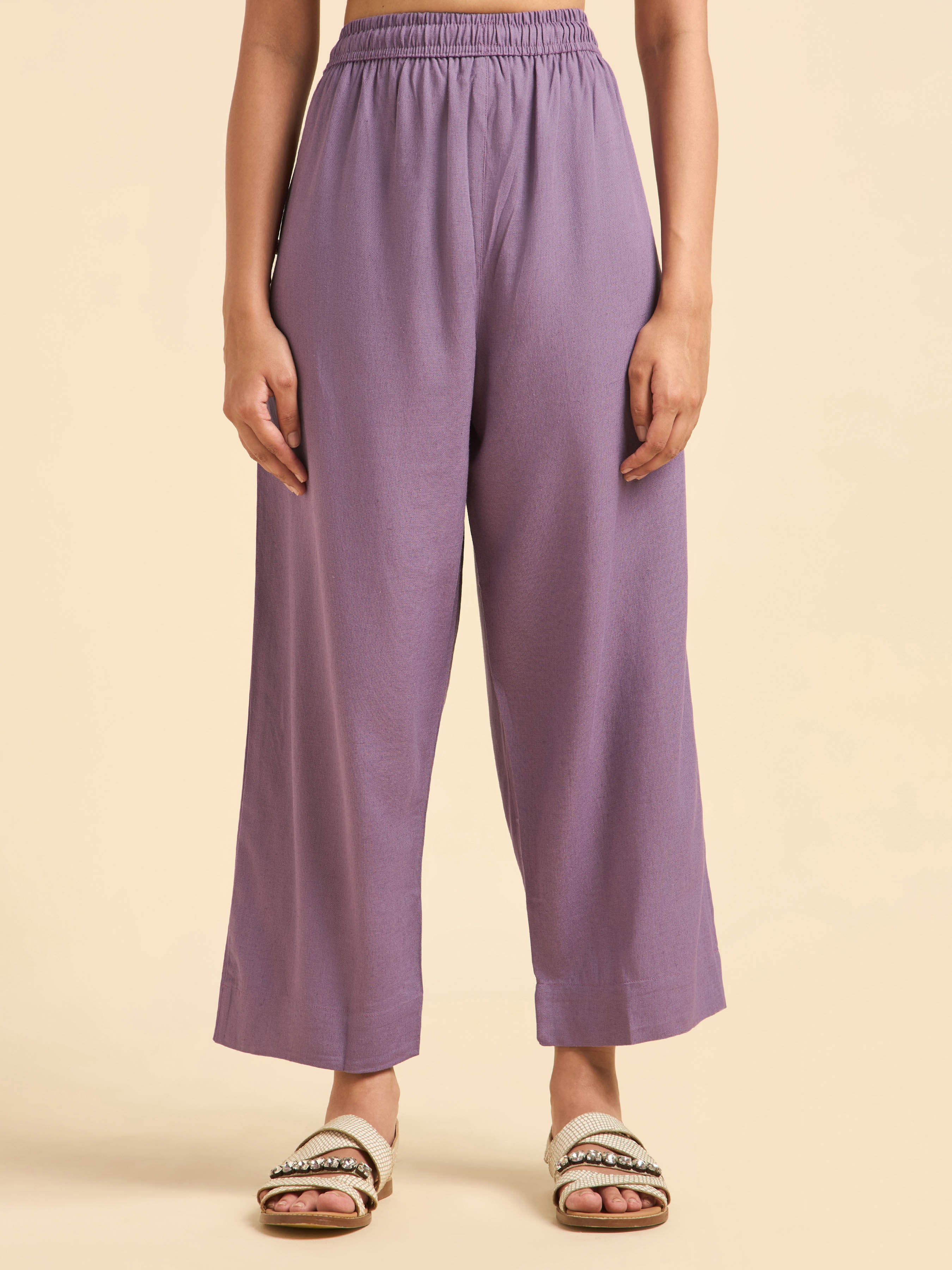 Dusty Purple Viscose Linen Plain Slitted Kurti With Embroidery