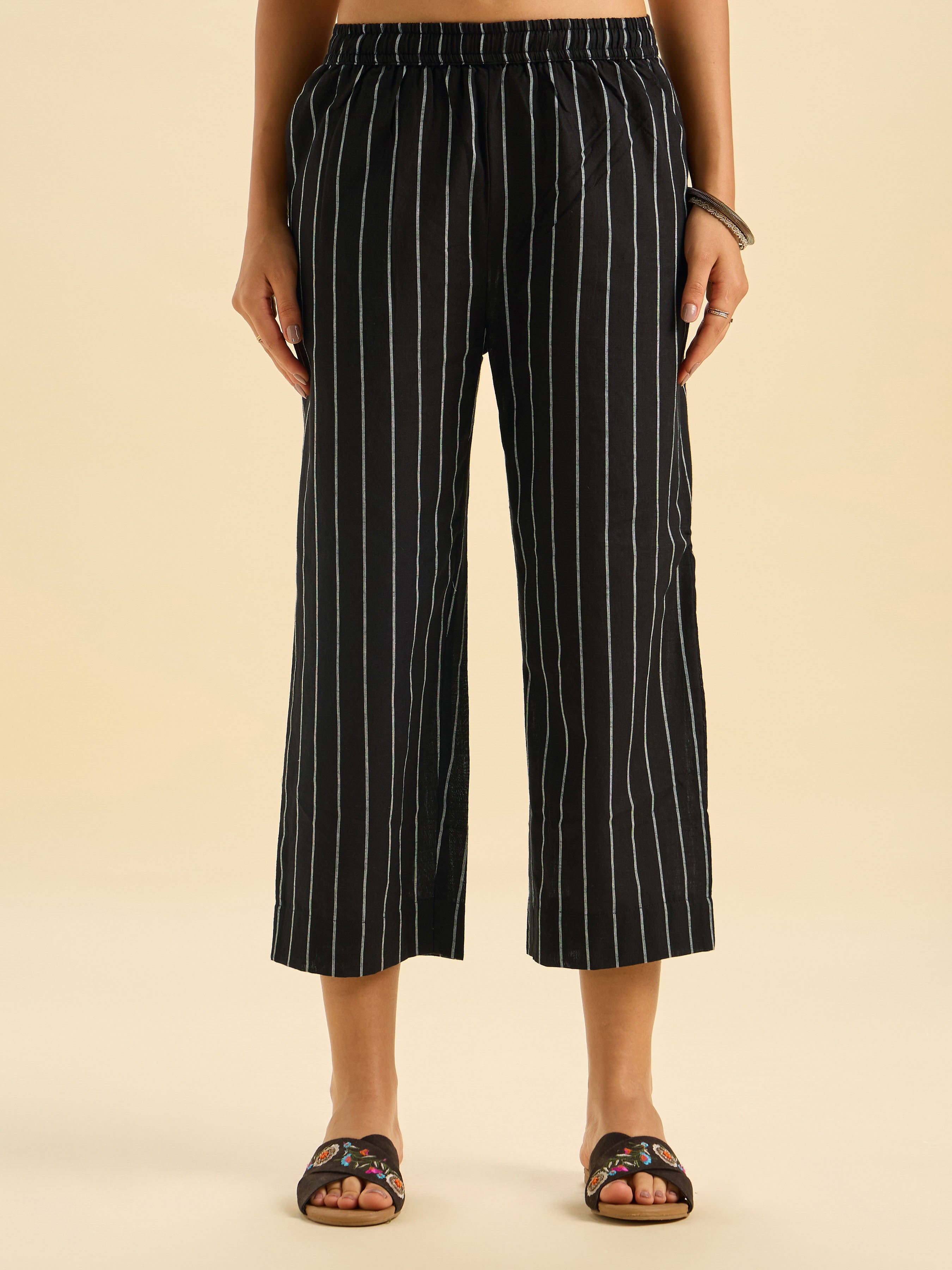 Black Multi Colour Cotton Dobby Plain Slitted Kurti Set With Liberty Cut