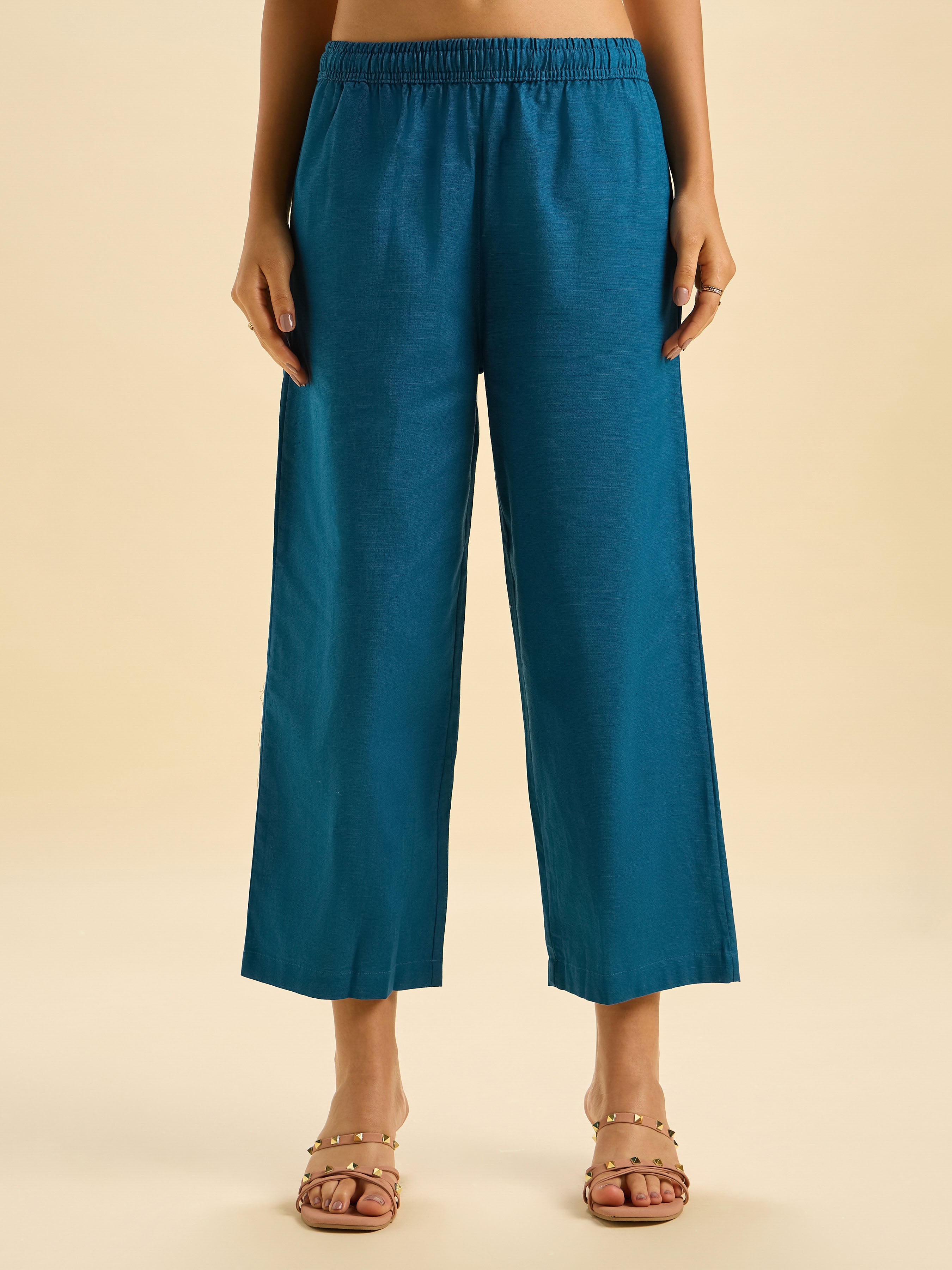 Ivory Cotton Flax Slub Co-Ord Set With Embroidery
