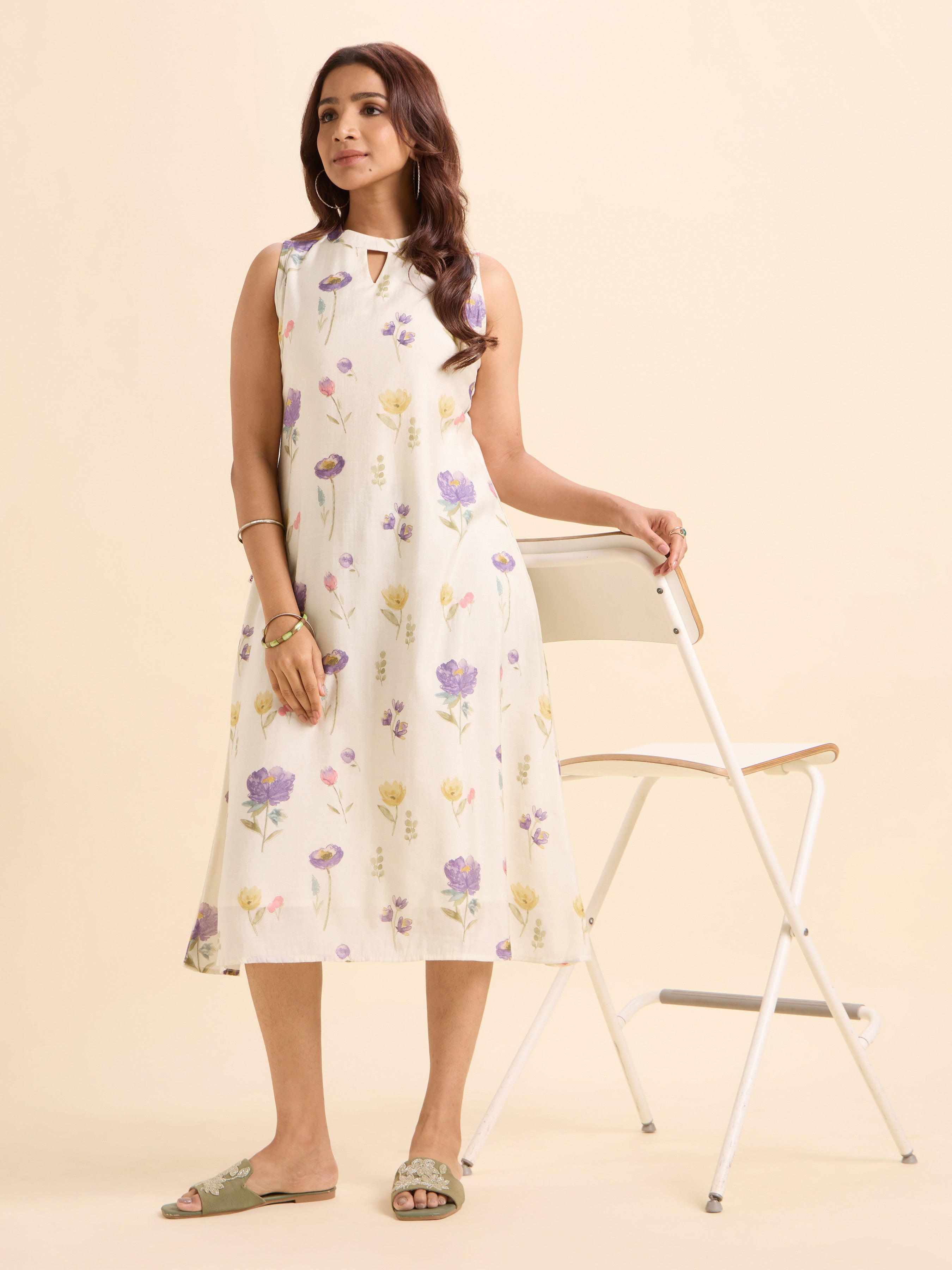 Ivory Multi Colour Modal Chanderi Flared Kurti