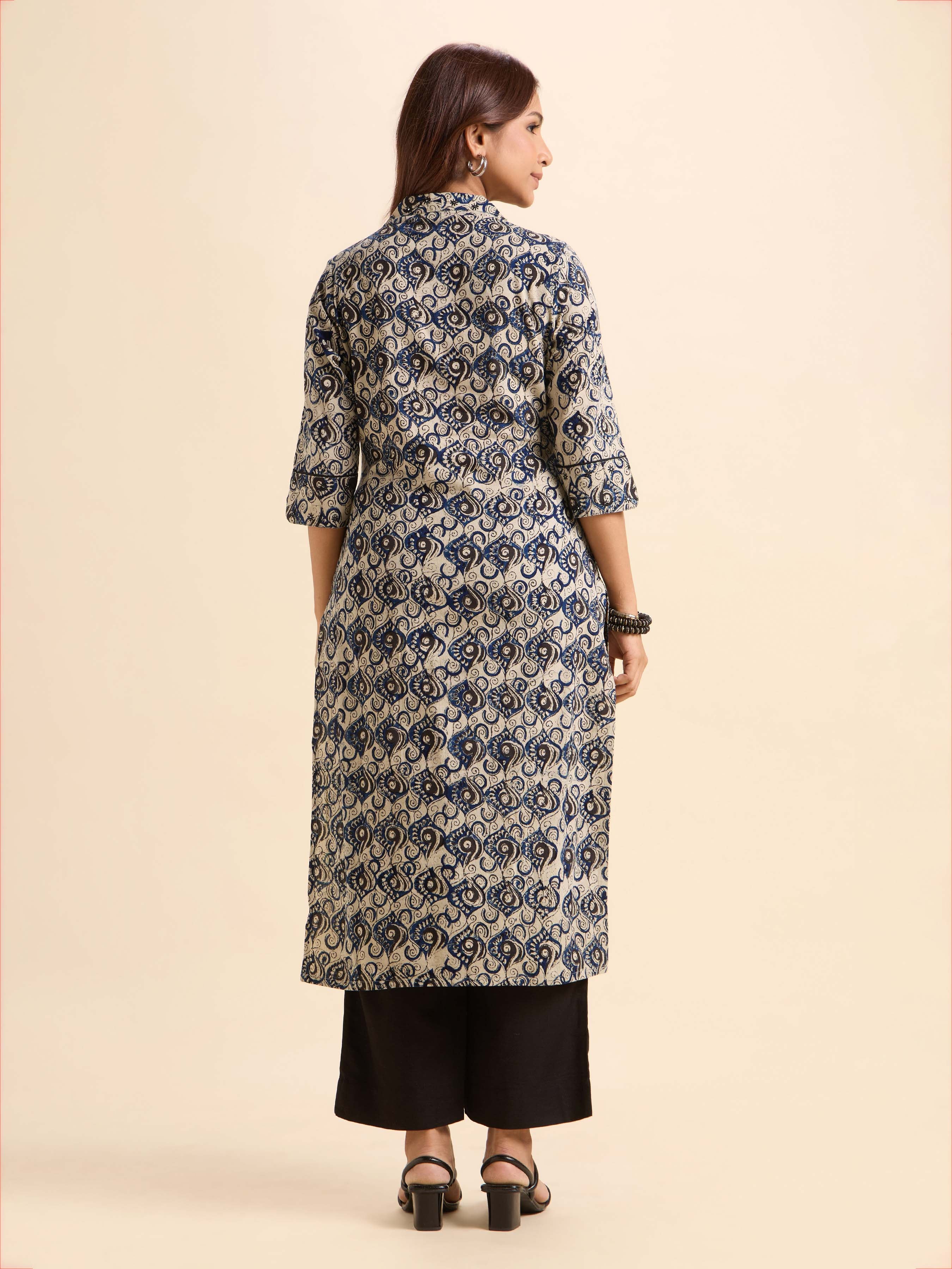 Ivory Multi Colour Pure Cotton Printed Slitted Kurti Embroidery And Mirror Work