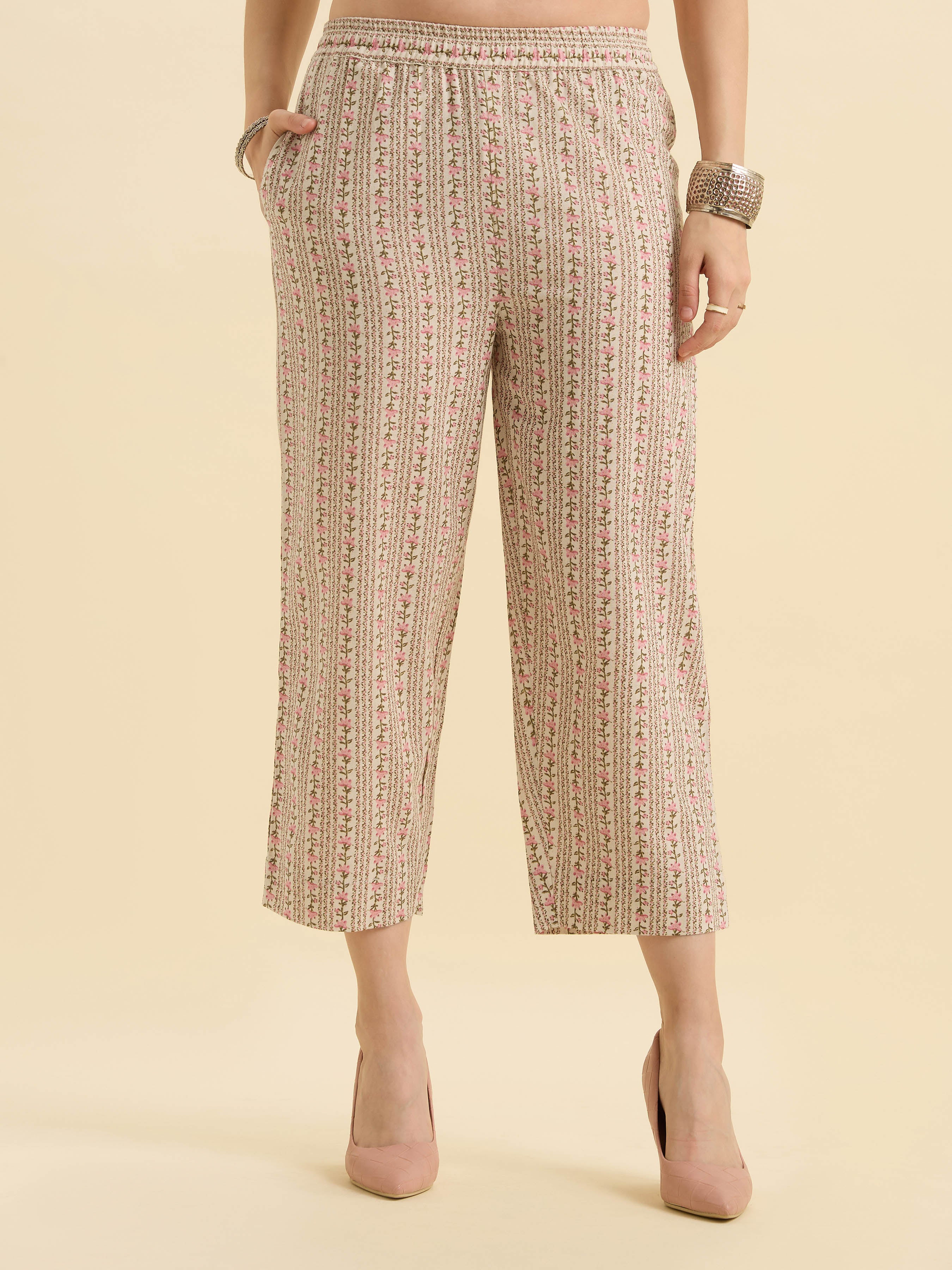 Ivory And Muti Colour Cotton Flax Printed Kurti Set