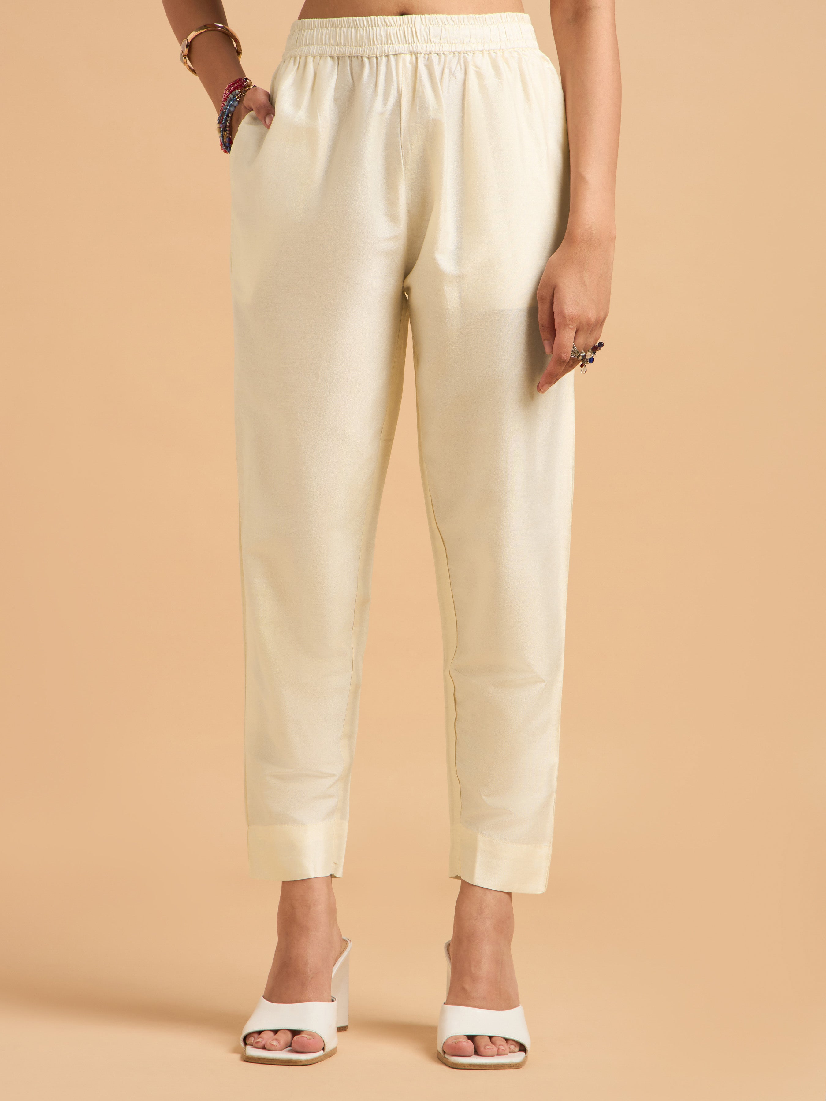 Ivory Pink Pure Cotton Plain Flared Kurti Set With Sequins Embroidery And Dupatta