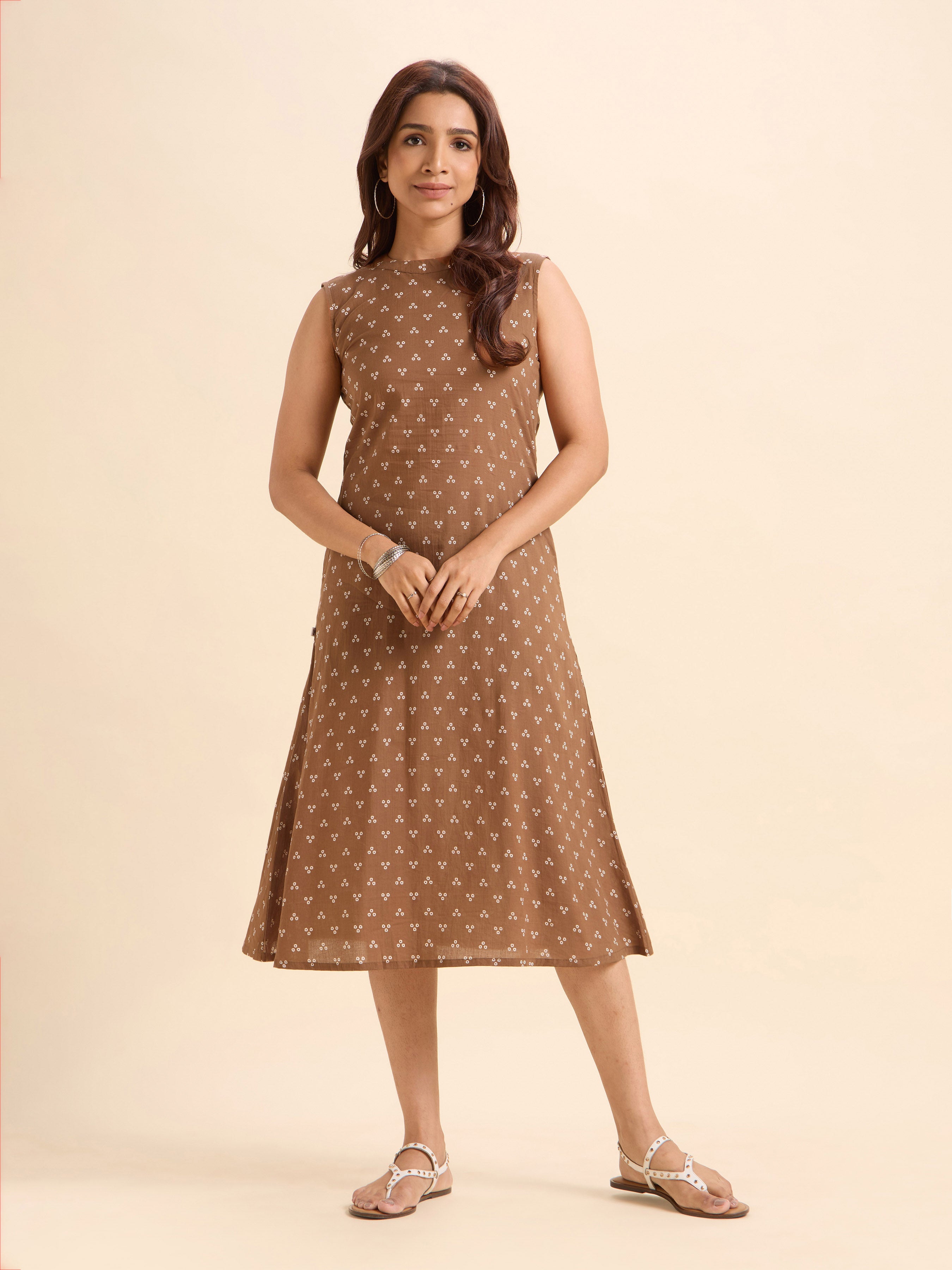 Light Brown Ivory Colour Pure Cotton Printed Flared Kurti