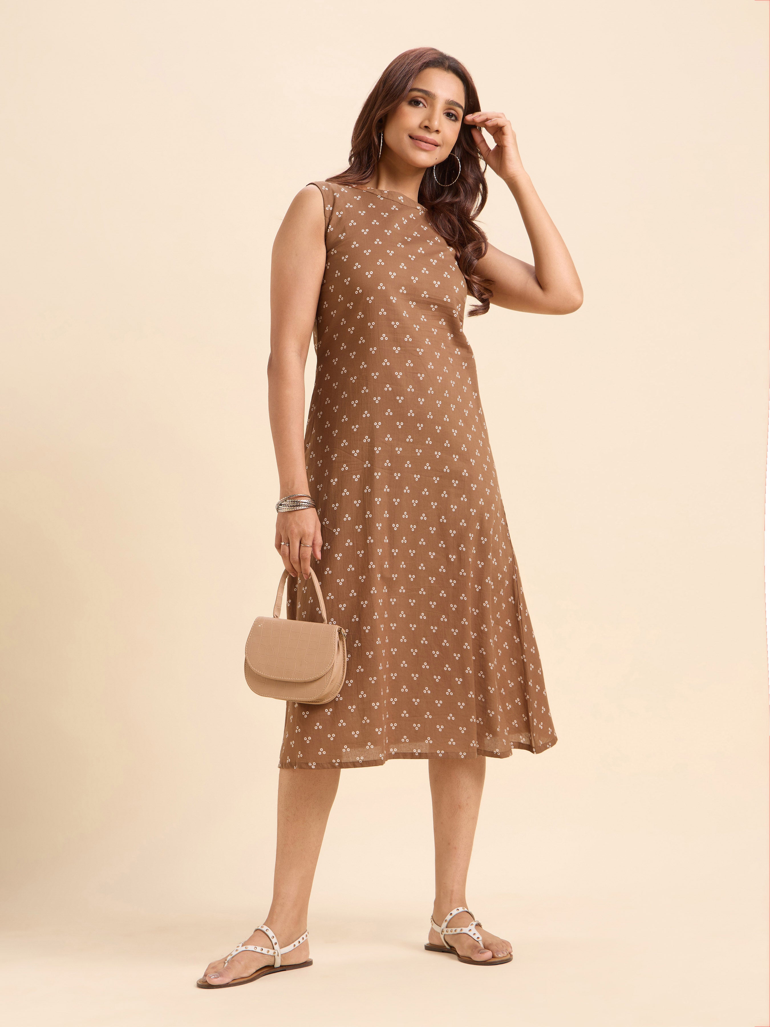 Light Brown Ivory Colour Pure Cotton Printed Flared Kurti