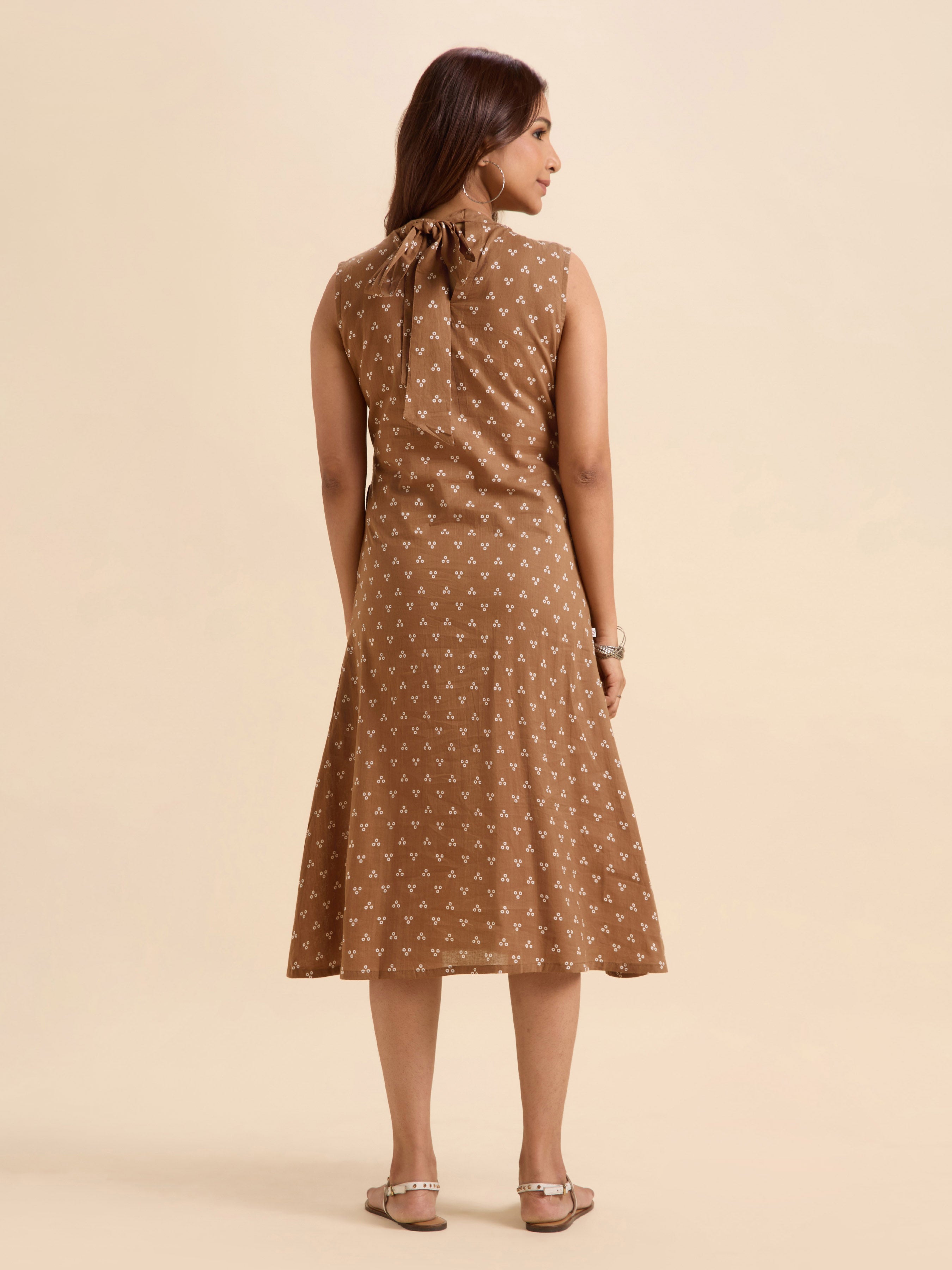 Light Brown Ivory Colour Pure Cotton Printed Flared Kurti