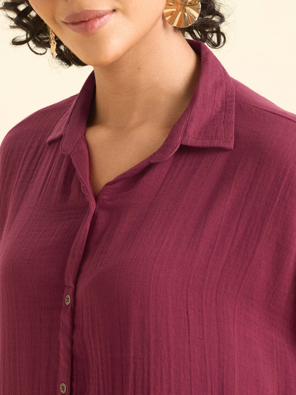 Maroon Cotton Double Cloth Centre Cut Relaxed Fit Kaftan With Liberty Cut
