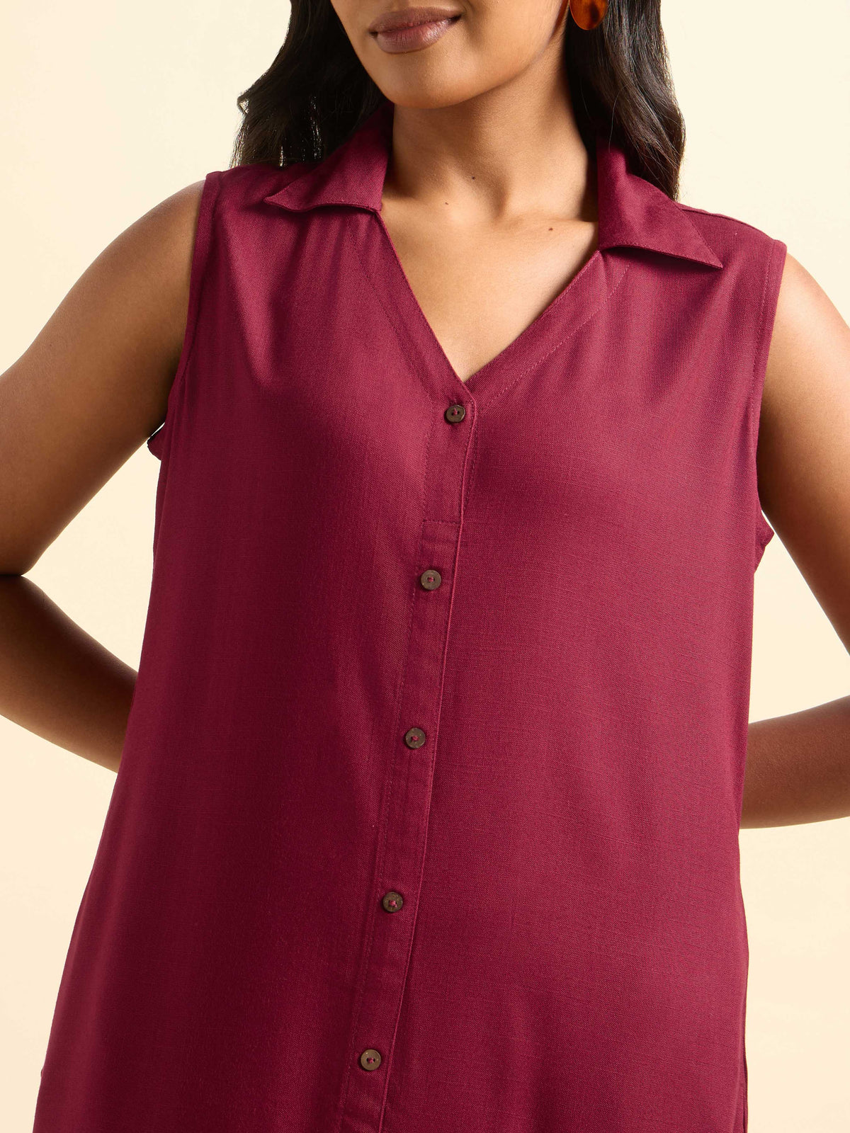 Maroon Viscose Plain Slitted Kurti With Centre Placket