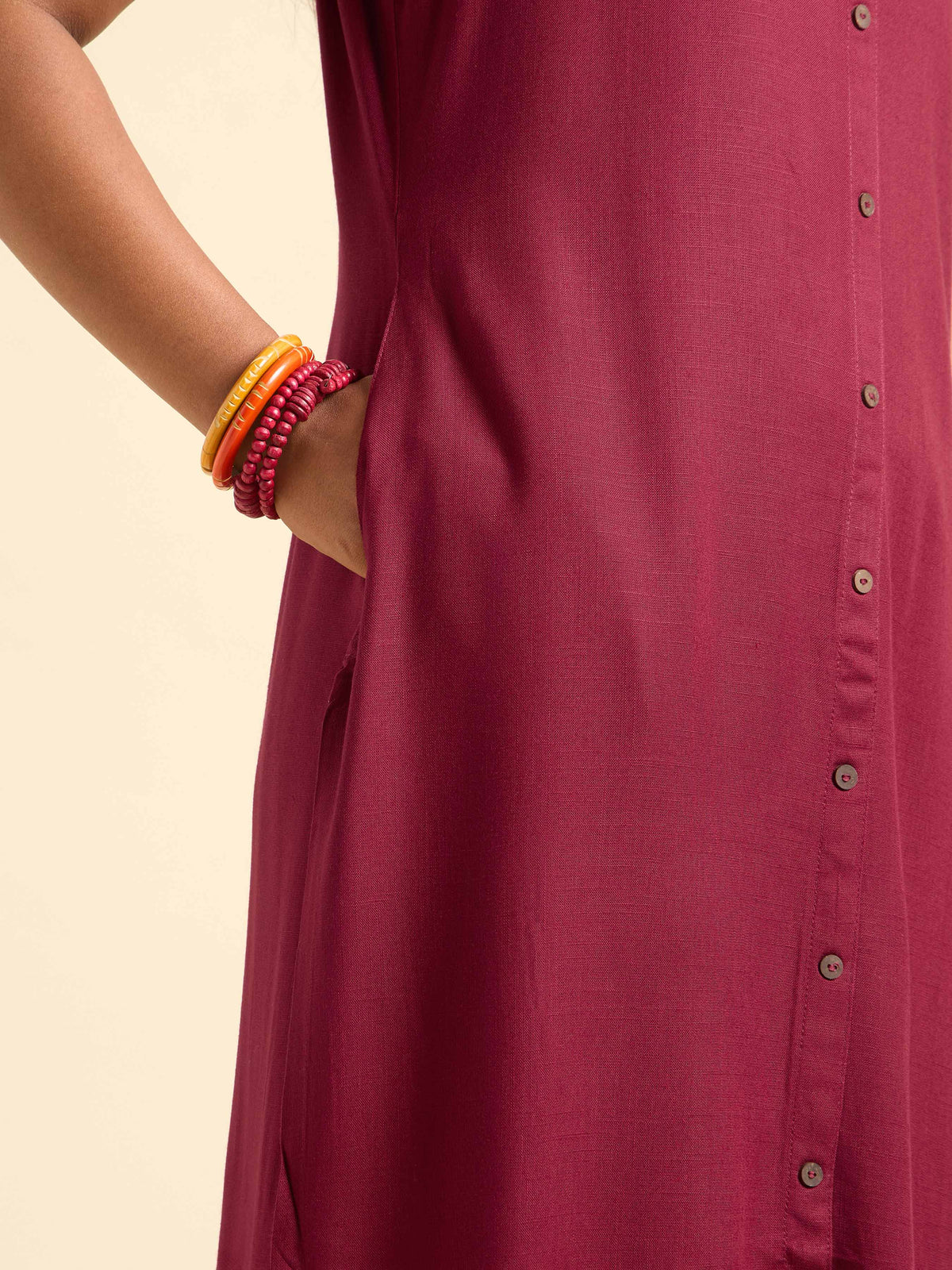 Maroon Viscose Plain Slitted Kurti With Centre Placket