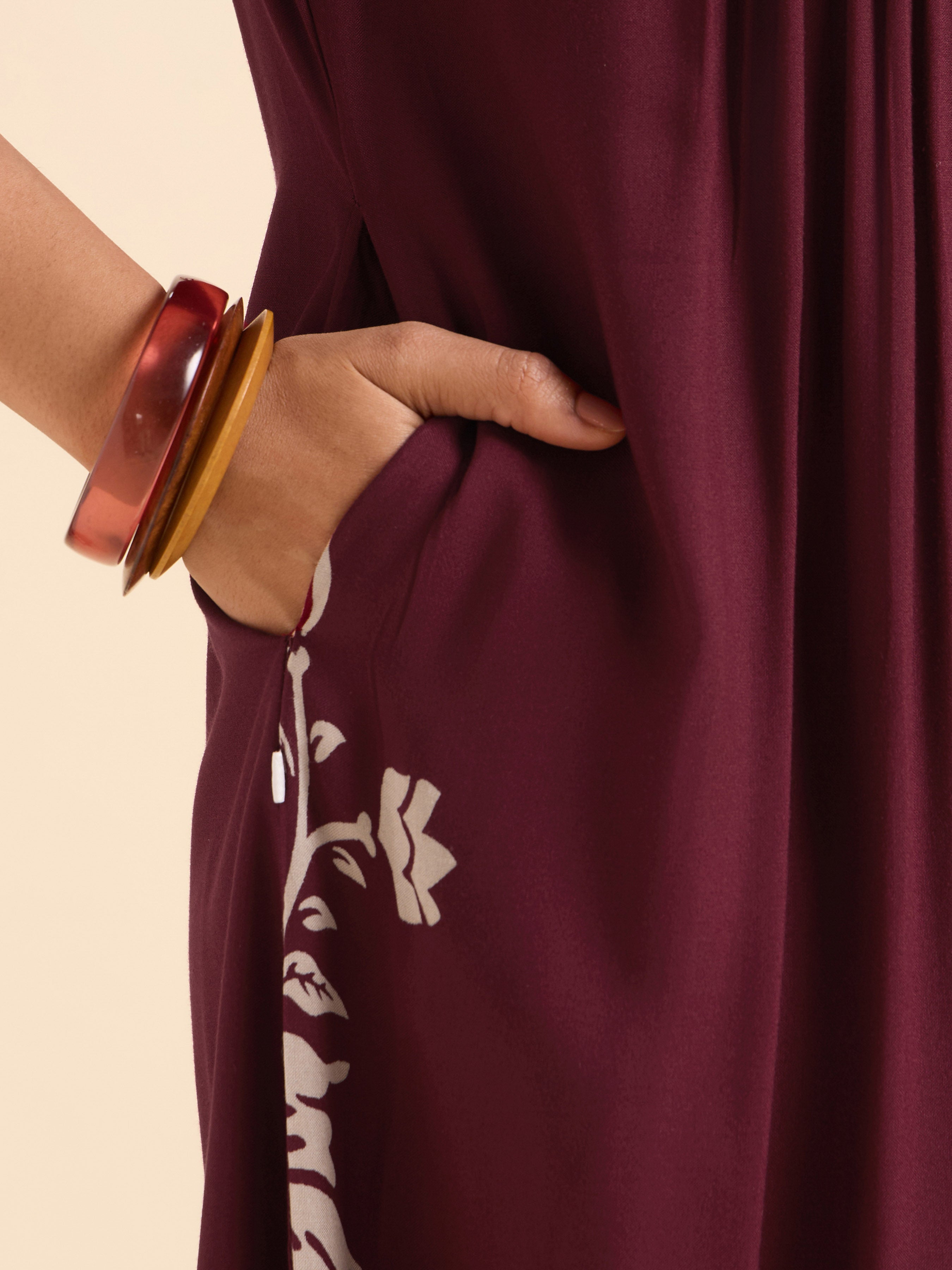 Maroon Viscose Printed Flared Kurti