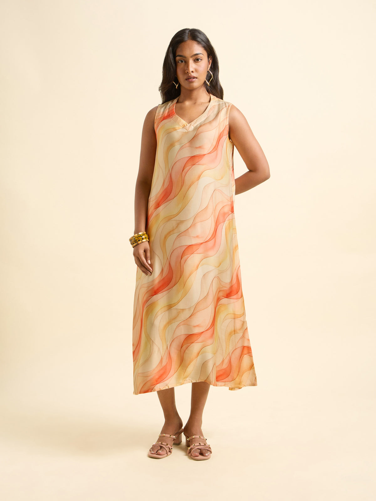 Multi-Colour Modal Satin Printed Flared Kurti