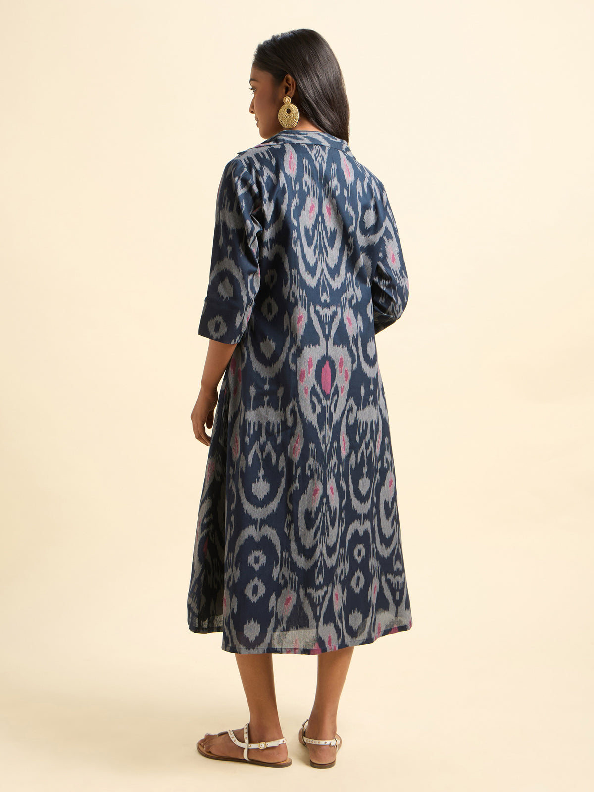 Navy Blue Multi-Colour Cotton Flax Printed Kurti With Separate Sleeveless Inner