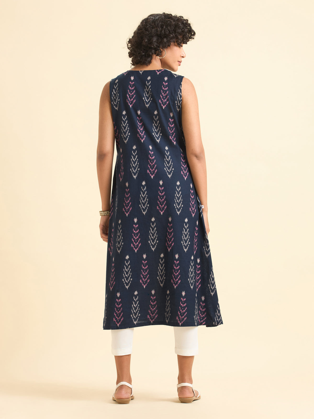 Navy Blue Multicolour Cottonflax Kurti