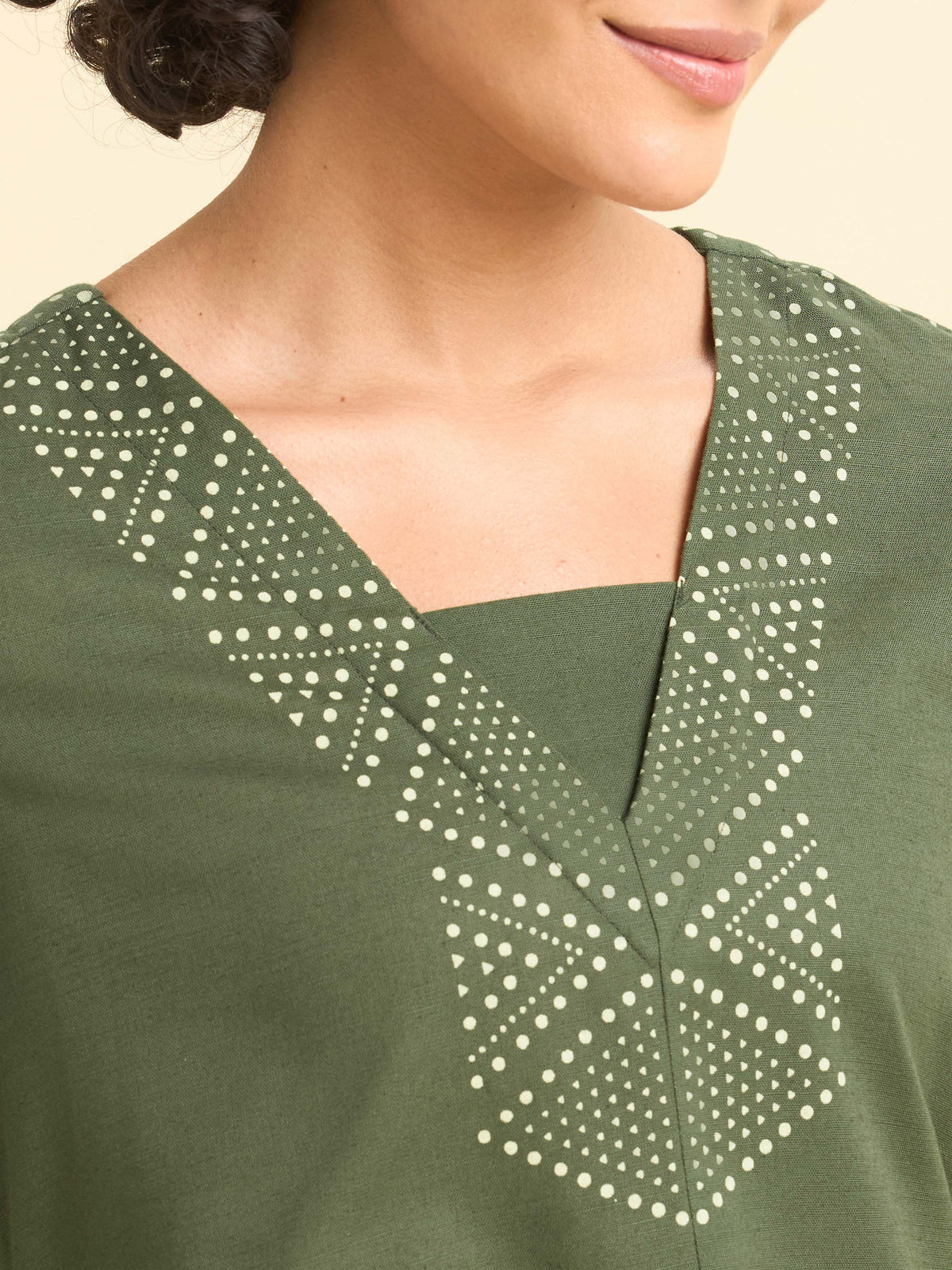 Olive Green Cotton Flared Centre Cut Kurti