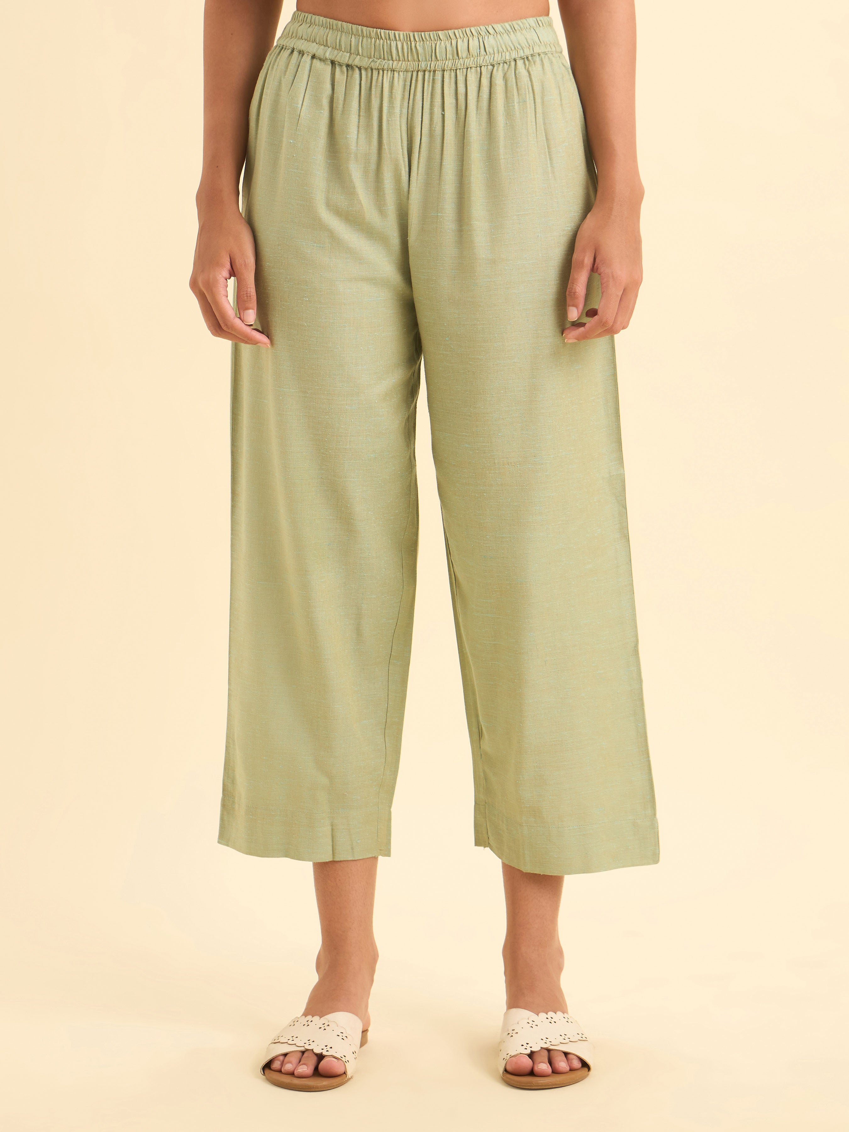 Pista Green White Cotton Dobby Plain Princesscut Kurti Set With Back Yoke