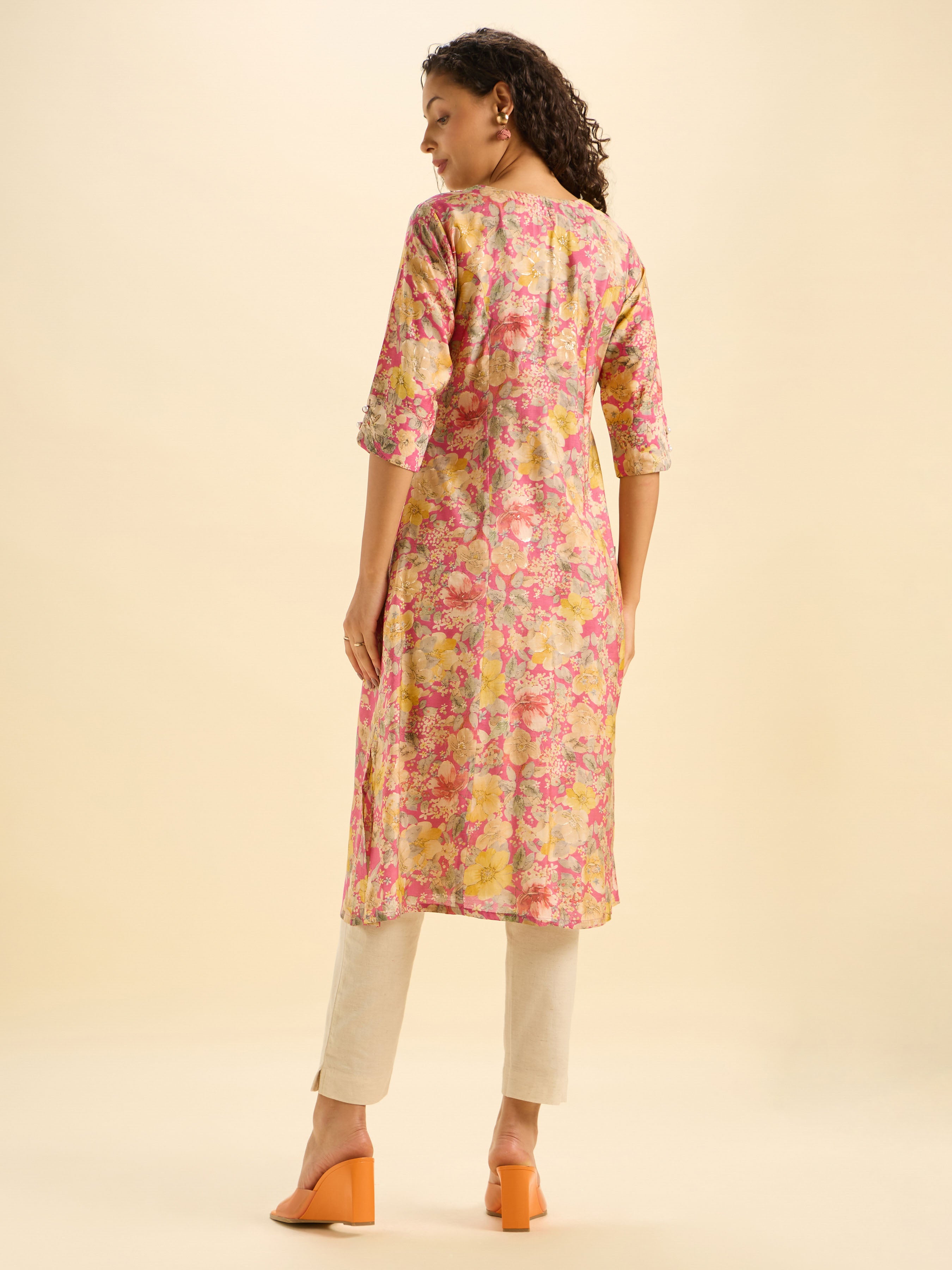 Pnik Multi Modalchanderi Printed Flared Kurti With Princess Cut