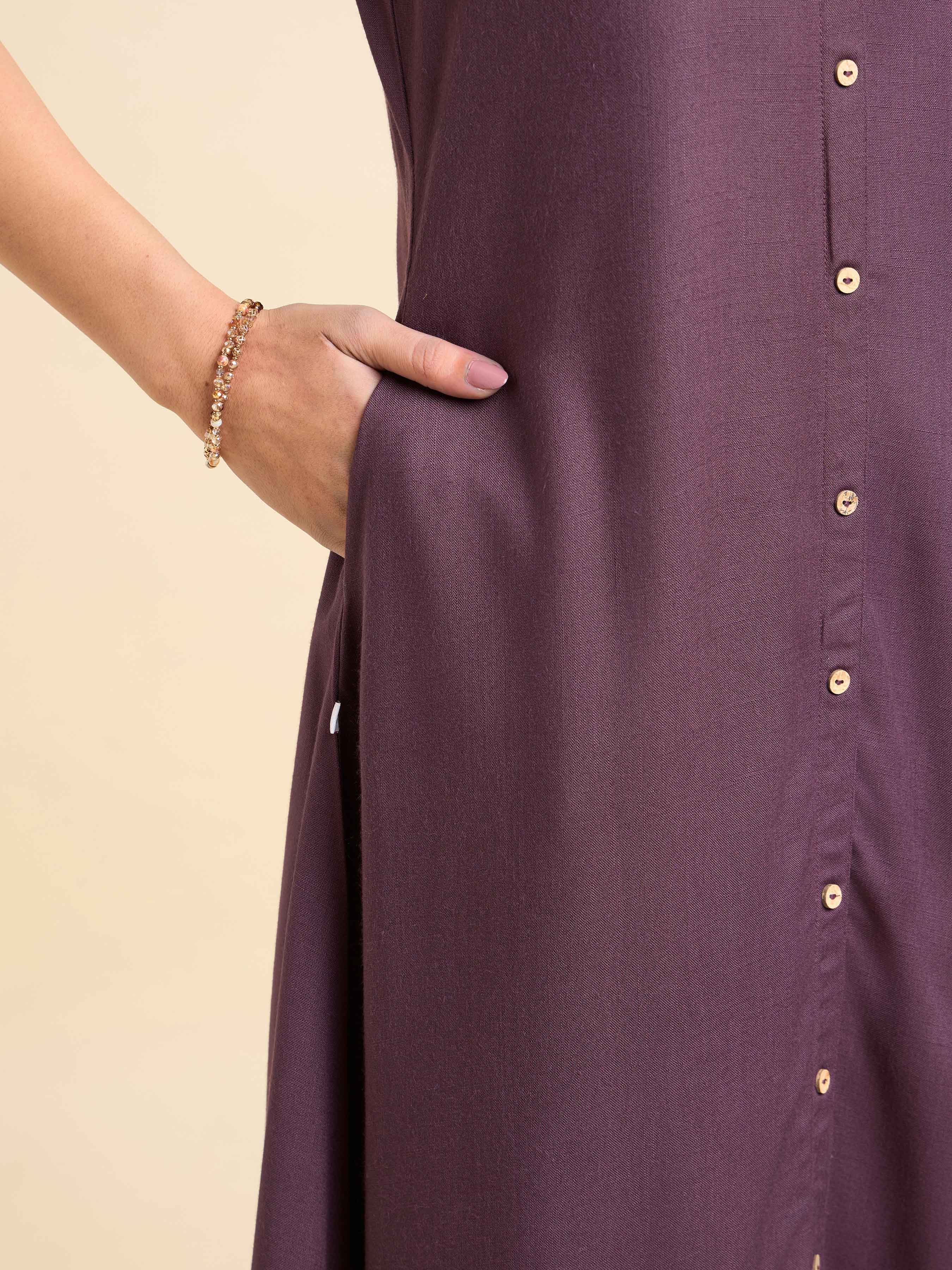 Purple Colour Viscose Slub Plain Flared Kurti With Lace