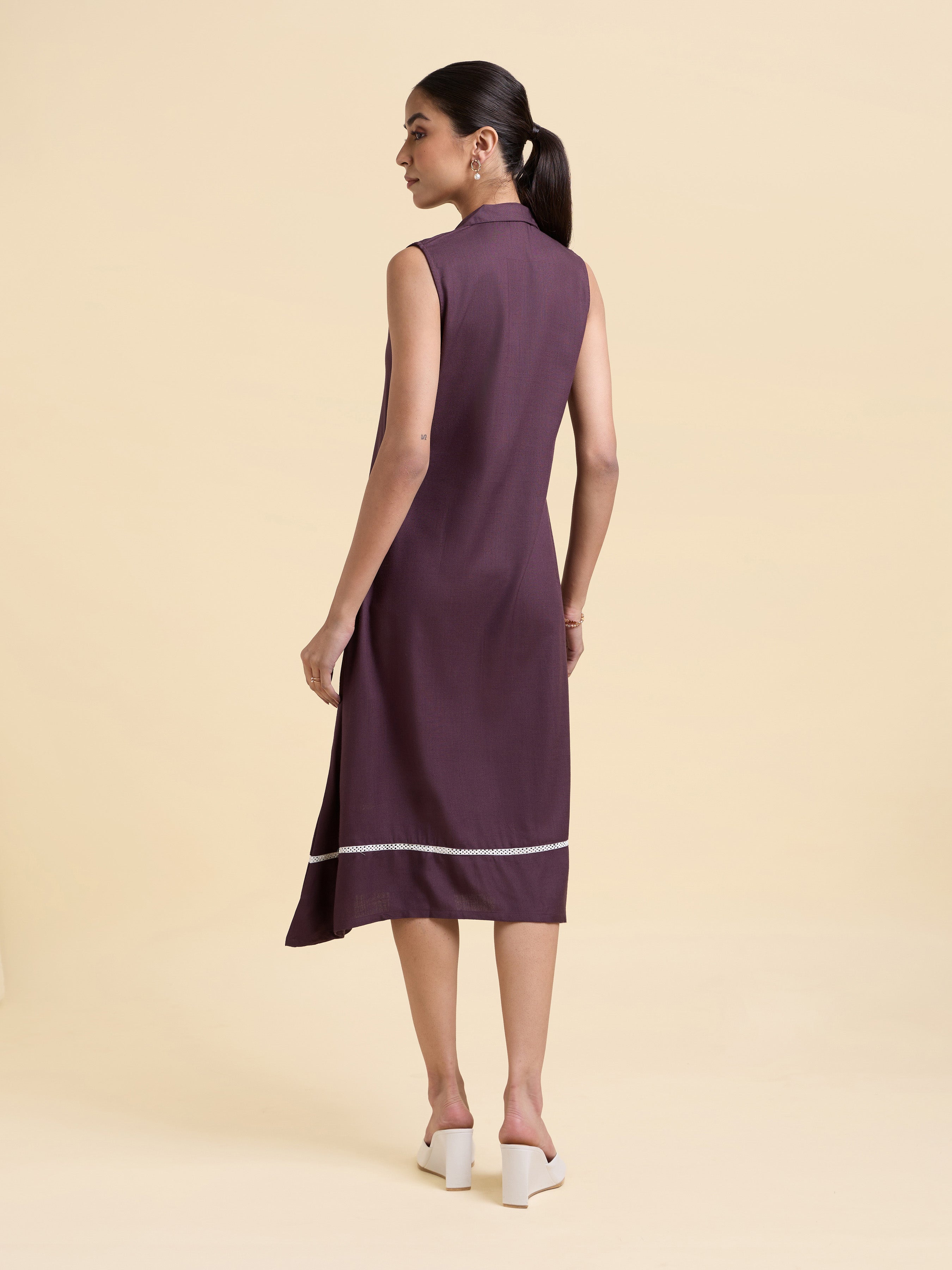 Purple Colour Viscose Slub Plain Flared Kurti With Lace