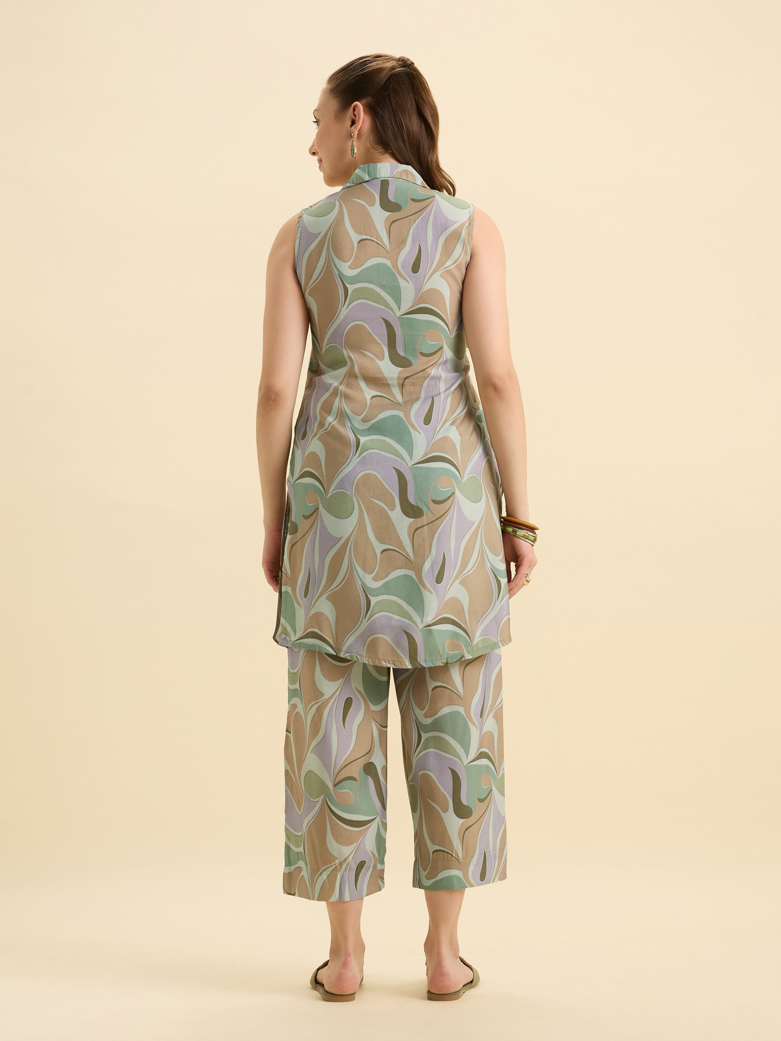 Sage Green Multicolour Modal Chanderi Printed Co-Ord Set