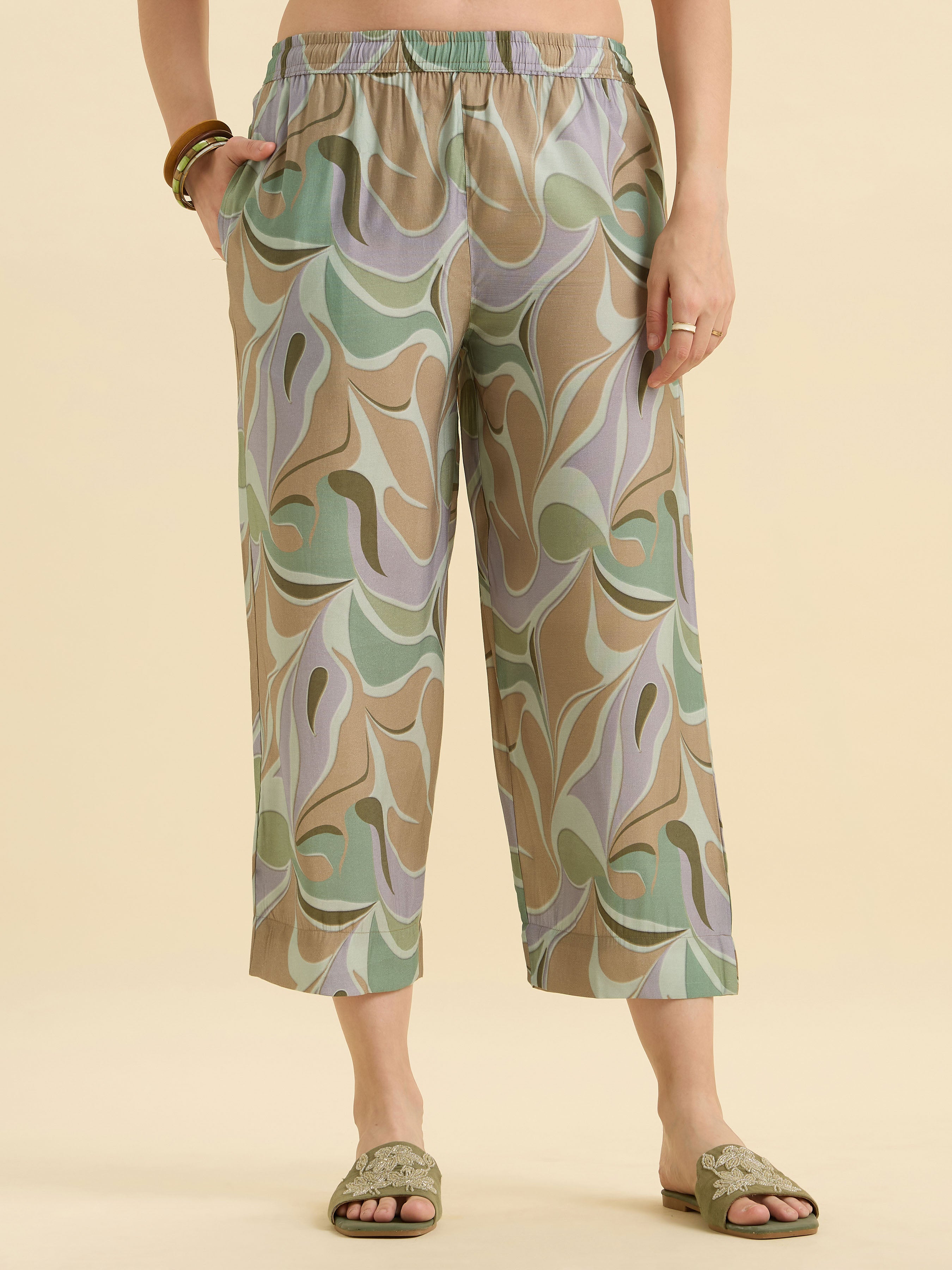 Sage Green Multicolour Modal Chanderi Printed Co-Ord Set