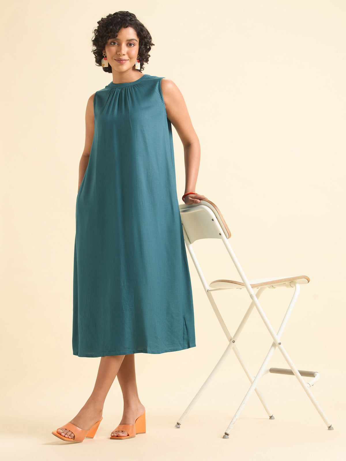 Teal Blue Viscose Plain Flared Kurti