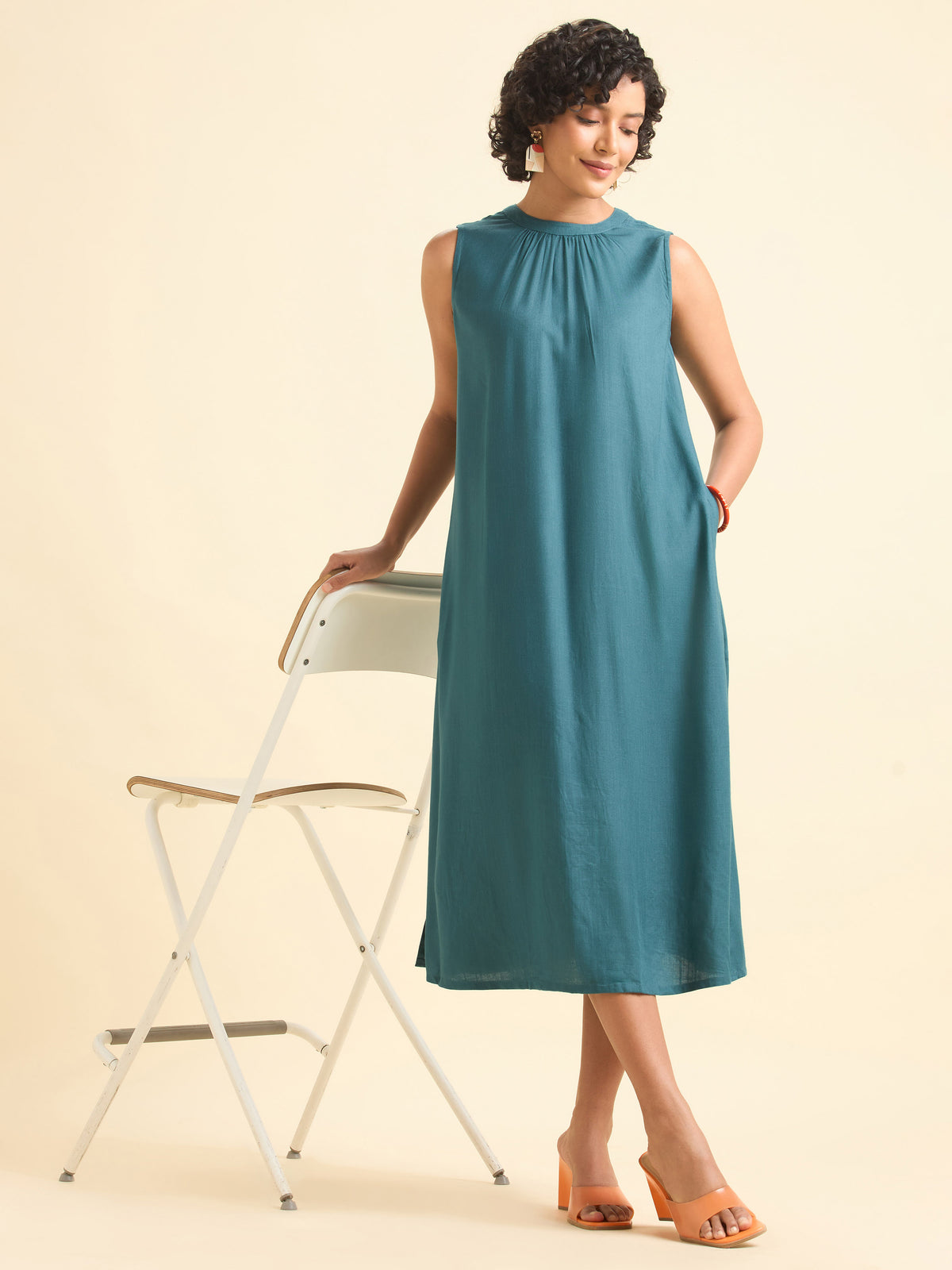 Teal Blue Viscose Plain Flared Kurti