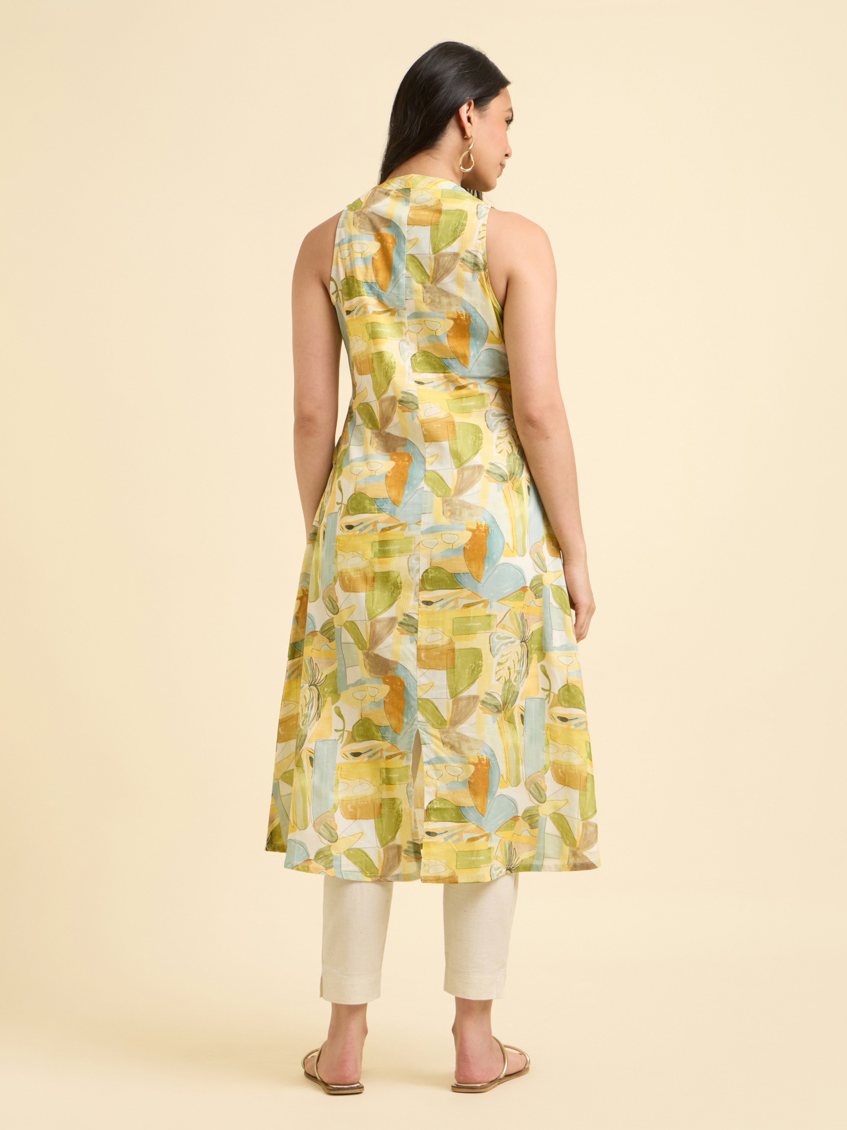 White Multi Colour Cotton Printed Kurti With Curved Hem