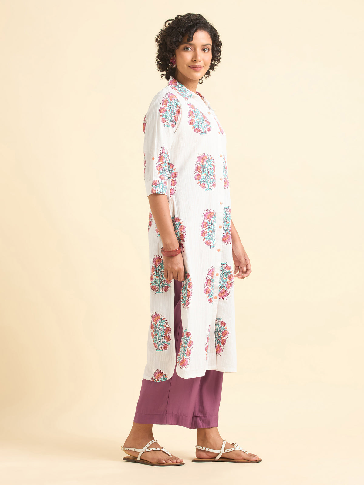 White Multi Colour Cotton Seer Sucker  Printed Kurti